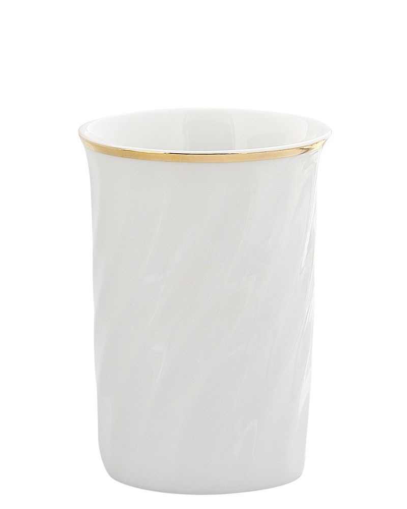 Zahnputz-Becher aus Porzellan, weiß mit 18 Karat Goldrand. Rondo Gold, Kosmetex Bad Accessoires Mundbecher