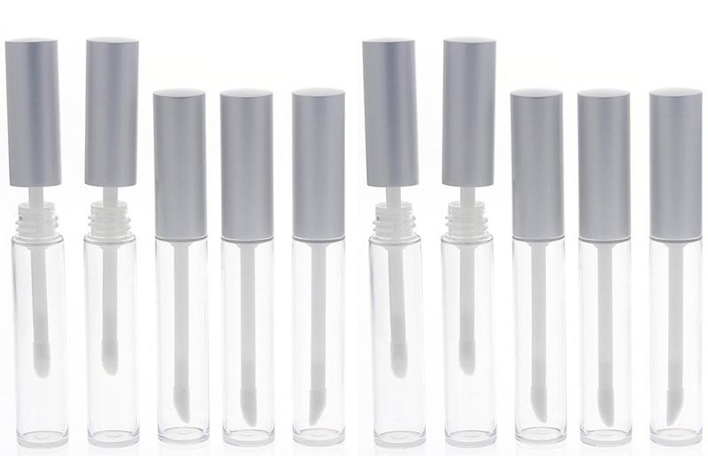 10 glasklare Lipgloss Flaschen mit Applikator, Kappe silber, Kosmetex Lipgloss-Garnitur DIY, leer, 7ml 10 Stück