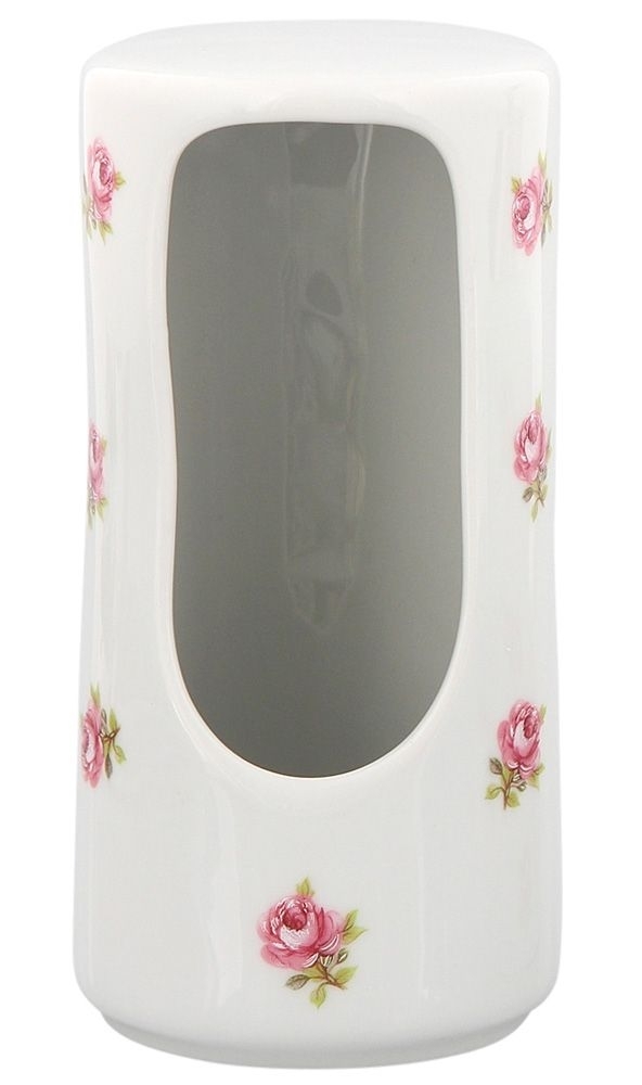 Wattepad Spender Rose vom Tegernsee, Porzellan weiß mit kleinen Rosen im Dekor, Kosmetex WattePad-Box 