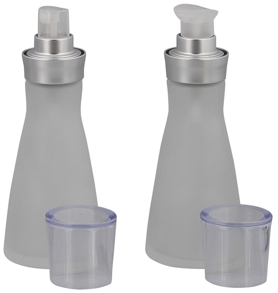 Glas-Flakon, tailliert, matt, m. Gel u. Zerstäuber-Pumpe Kosmetex Pump-Spender, 50 ml leer Gel und Zerstäuber 50 ml
