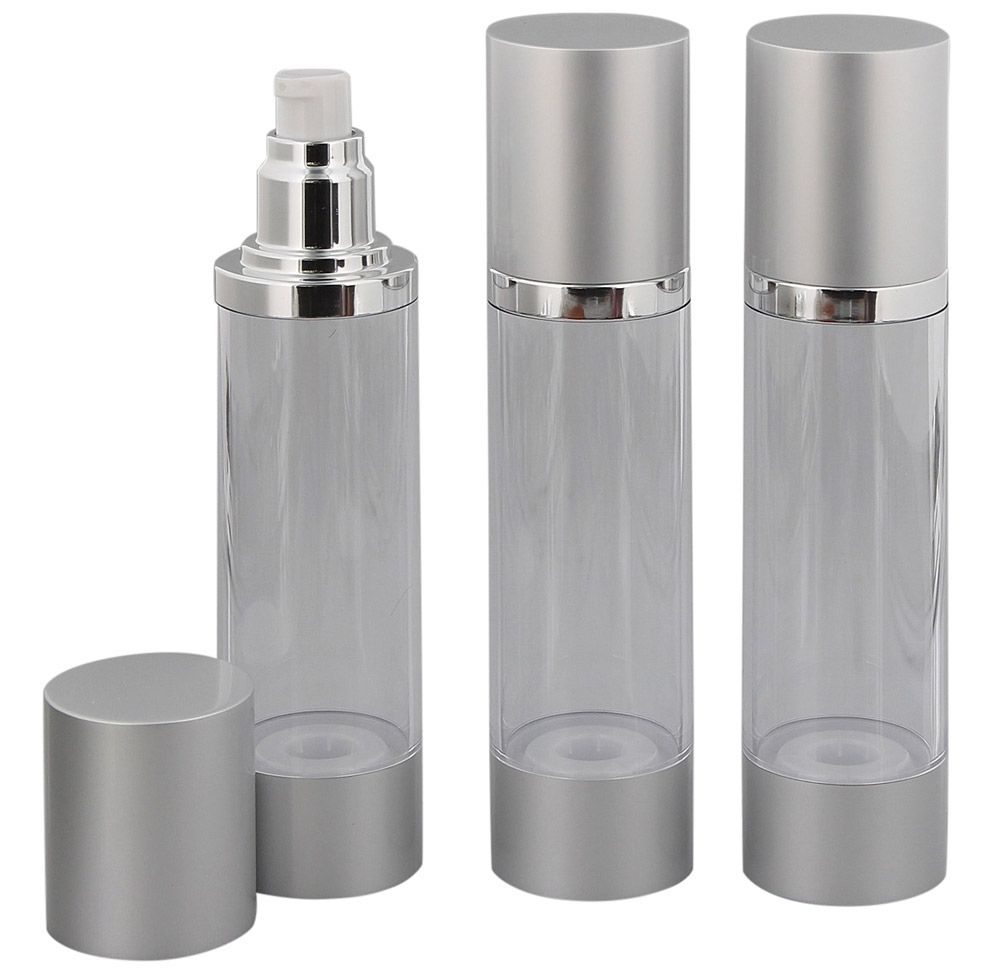 Eleganter Kosmetex Airless Alu 50ml Pumpspender, Silber, Cremespender, Lotion und Gel-Spender zum selbst Befüllen 3x 50ml Silber