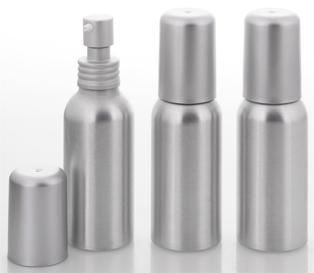 Aluminium-Flasche, Gel Lotion Spender, Pumpspender, 50 ml Kosmetex, Alu bruchsicher, rund 3× 50 ml Lotion Spender