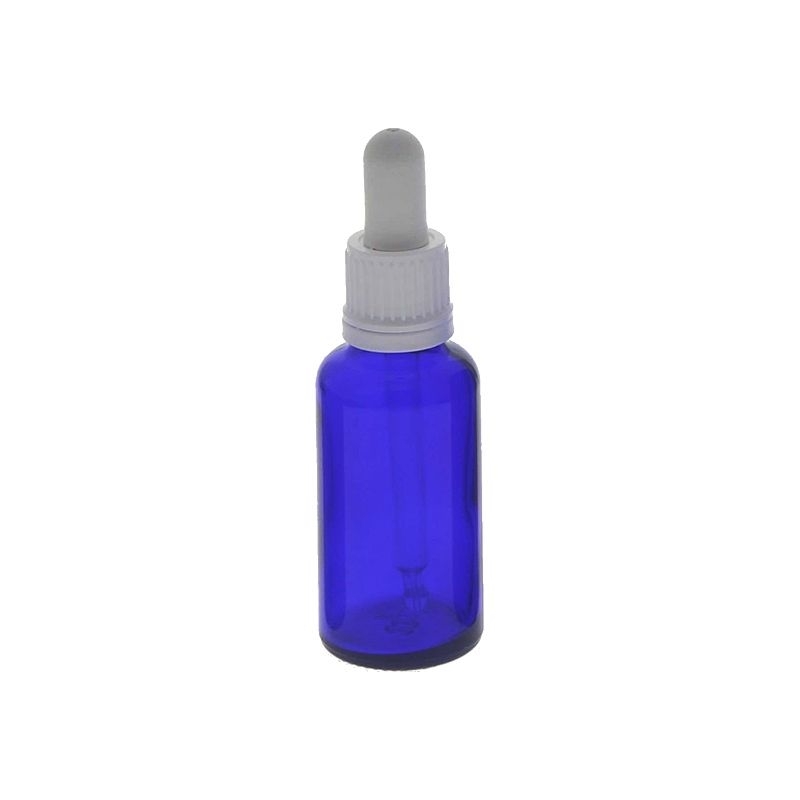 Kosmetex Blauglasflasche mit Pipette, leere blaue Glasflasche, Pipettenflasche mit kompletter Pipettenmontur. 