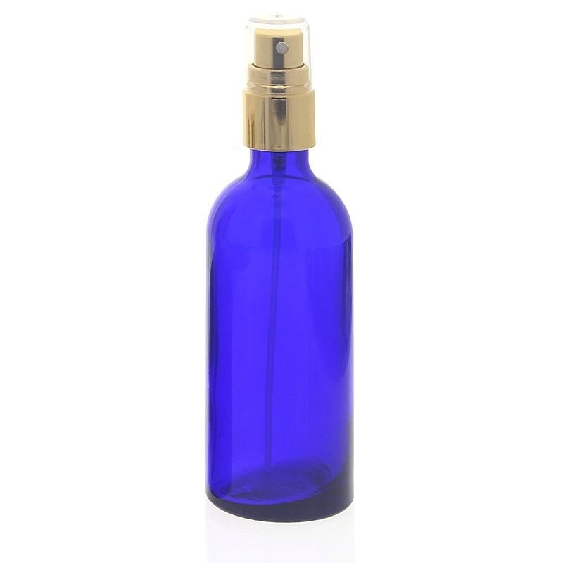 Blauer Glas Flakon, Kosmetex Blauglas-Flasche mit Zerstäuber, Sprühflasche 100ml, Glasflasche mit Pumpzerstäuber 