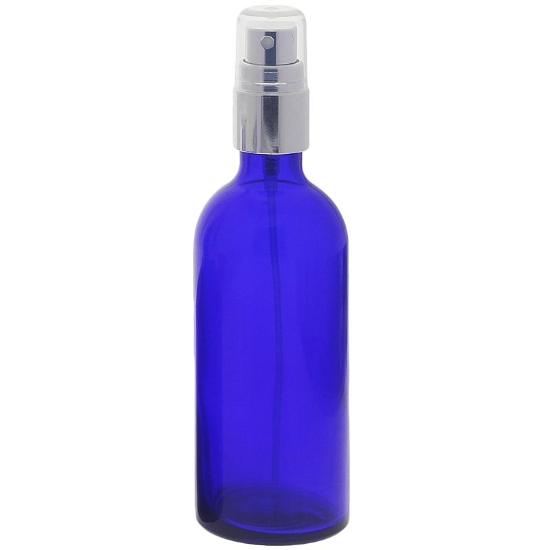 Blauer Glas Flakon, Kosmetex Blauglas-Flasche mit Zerstäuber, Sprühflasche 100ml, Glasflasche mit Pumpzerstäuber 