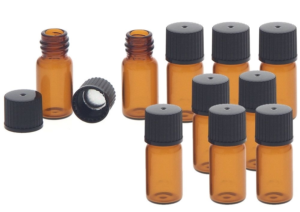 Kosmetex Braunglasflasche 1ml, leere braune Glasflasche mit Schraubverschluss, nur 2.7cm hoch, 10 Stück 10 x 1ml