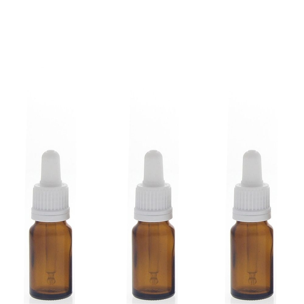 Braunglasflasche mit Pipette, 10ml leere braune Kosmetex Glasflasche, Pipettenflasche mit kompletter Pipettenmontur. 3× 10 ml
