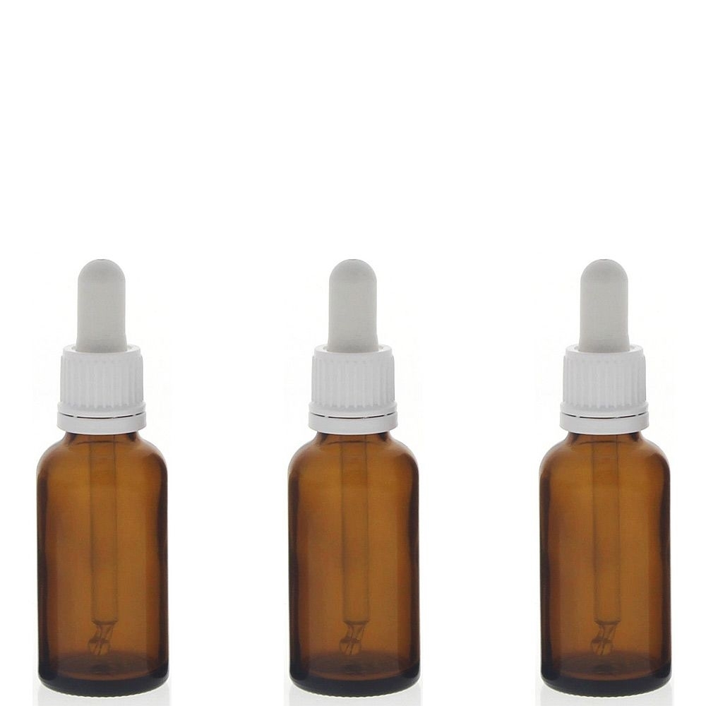Braunglasflasche mit Pipette, 30ml leere braune Kosmetex Glasflasche, Pipettenflasche mit kompletter Pipettenmontur. 3x 30ml