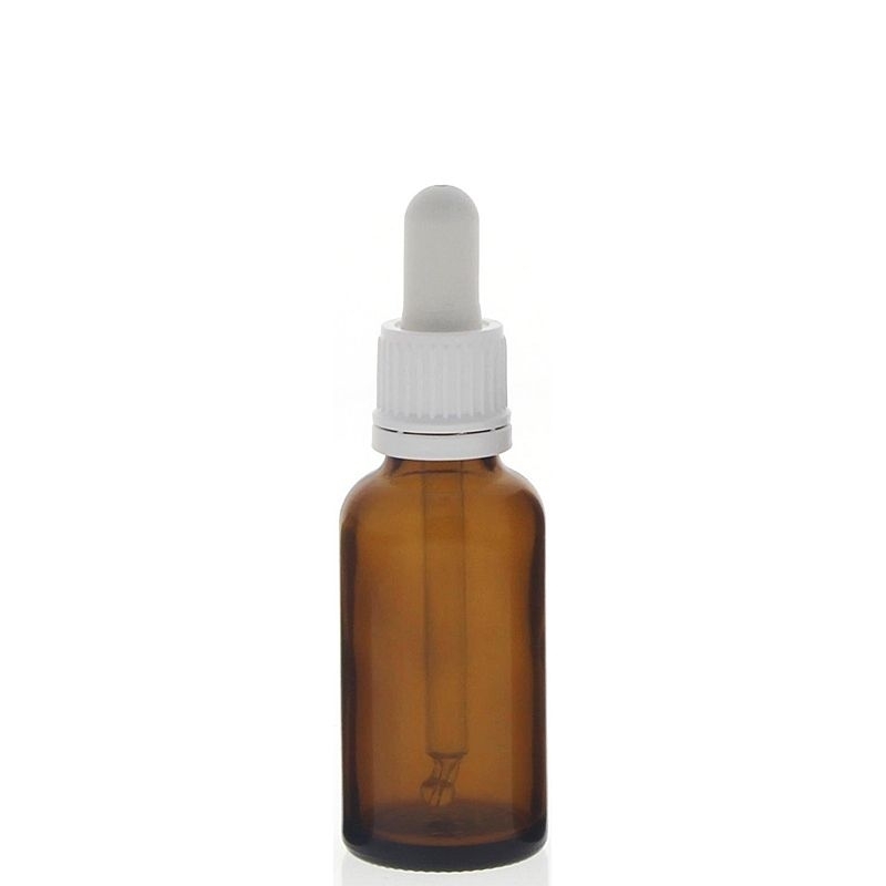 Braunglasflasche mit Pipette, leere braune Kosmetex Glasflasche, Pipettenflasche mit kompletter Pipettenmontur. 30 ml