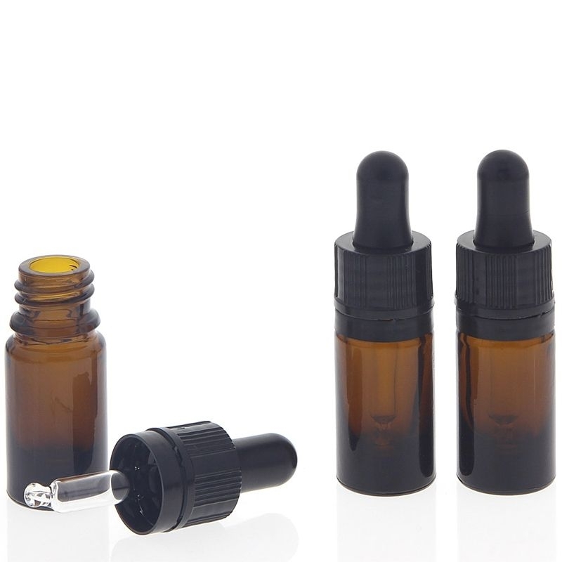 Kosmetex Braunglasflasche mit Pipette, 5ml leere braune Glasflasche, Pipettenflasche nur 7cm hoch 3× 5 ml