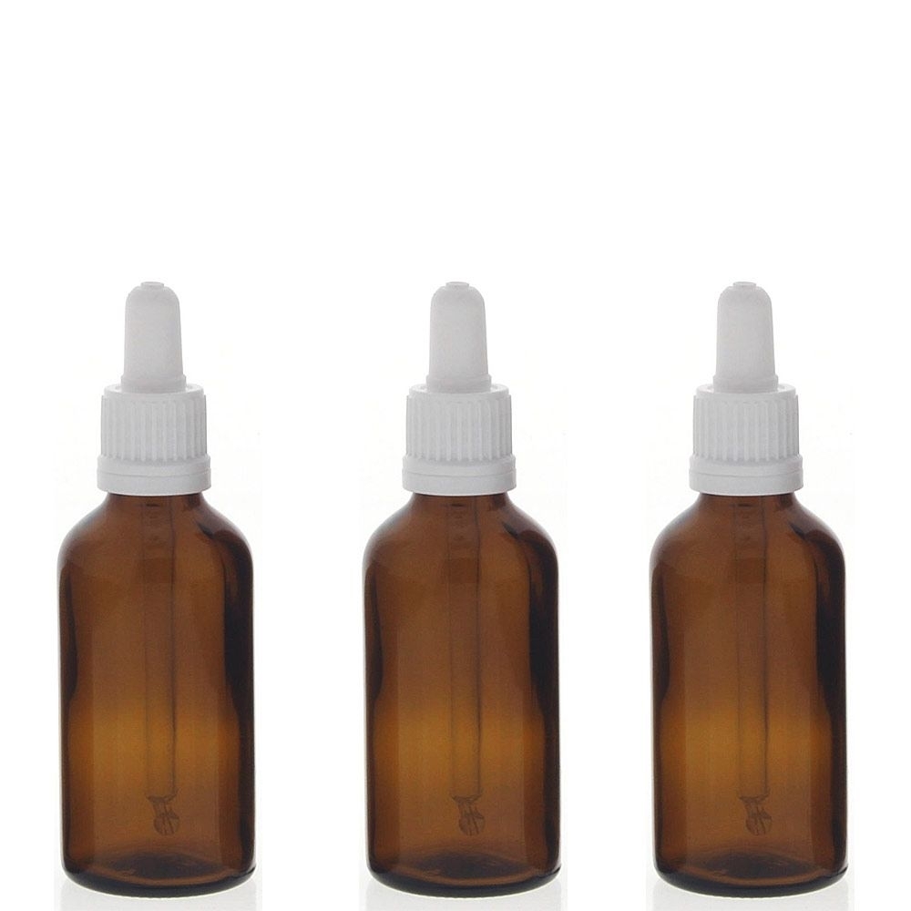 Braunglasflasche mit Pipette, 50ml leere braune Kosmetex Glasflasche, Pipettenflasche mit kompletter Pipettenmontur. 3x 50ml