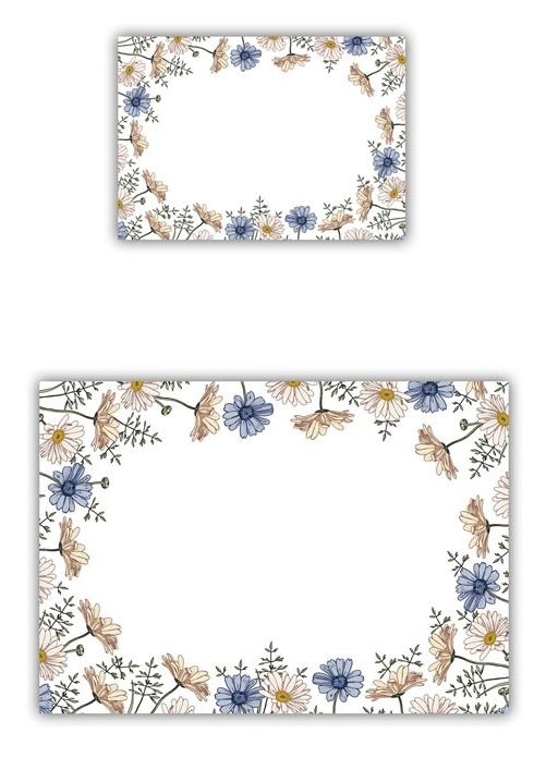 50x Mix Blaue Sommerblume 2 Größen, Kosmetex Aufkleber Beschriftung für Kosmetik, Parfüm, Aroma, Öl für Flaschen, Dosen 