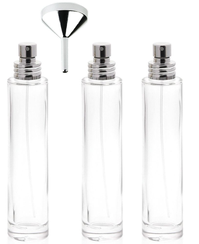 Parfüm-Zerstäuber, 30 ml Glas-Flakon für Parfum Kosmetex silber Aluminium-Zerstäuber, leer 3x Silber +Trichter