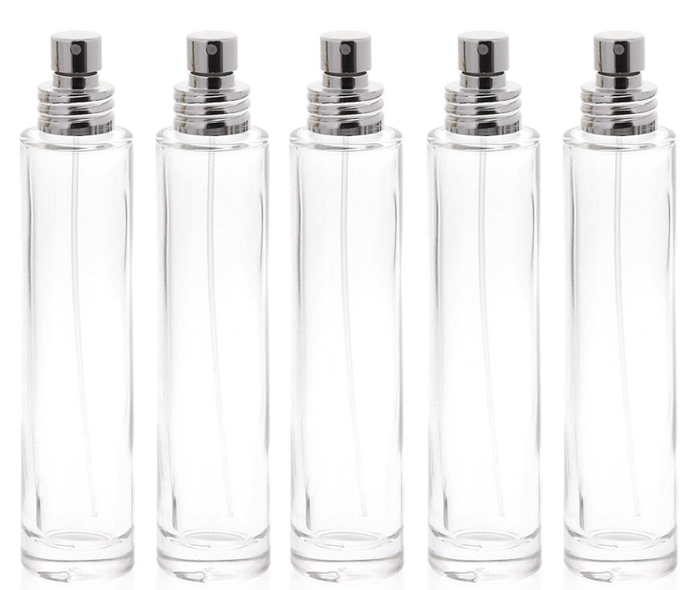 Parfüm-Zerstäuber, Glas-Flakon 30ml für Parfum Kosmetex Aluminium-Zerstäuber silber, leer 5x Silber