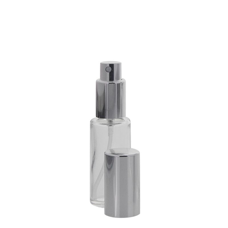 Runder Klarglas Kosmetex 20ml Flakon mit silber. Zerstäuber, Silber