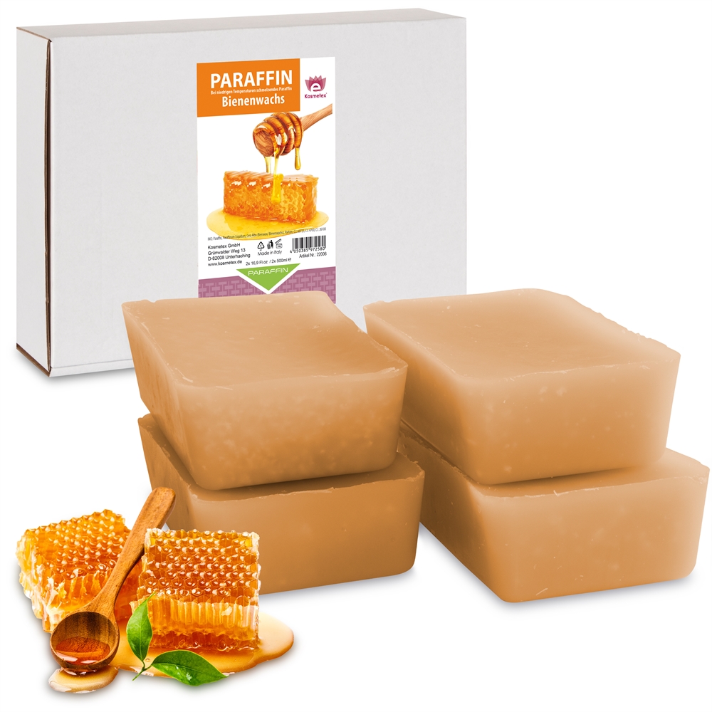Kosmetex Paraffin-wachs Bienenwachs, Paraffinbad Wachs mit niedrigeren Schmelzpunkt, 4x 500ml 4x 500ml