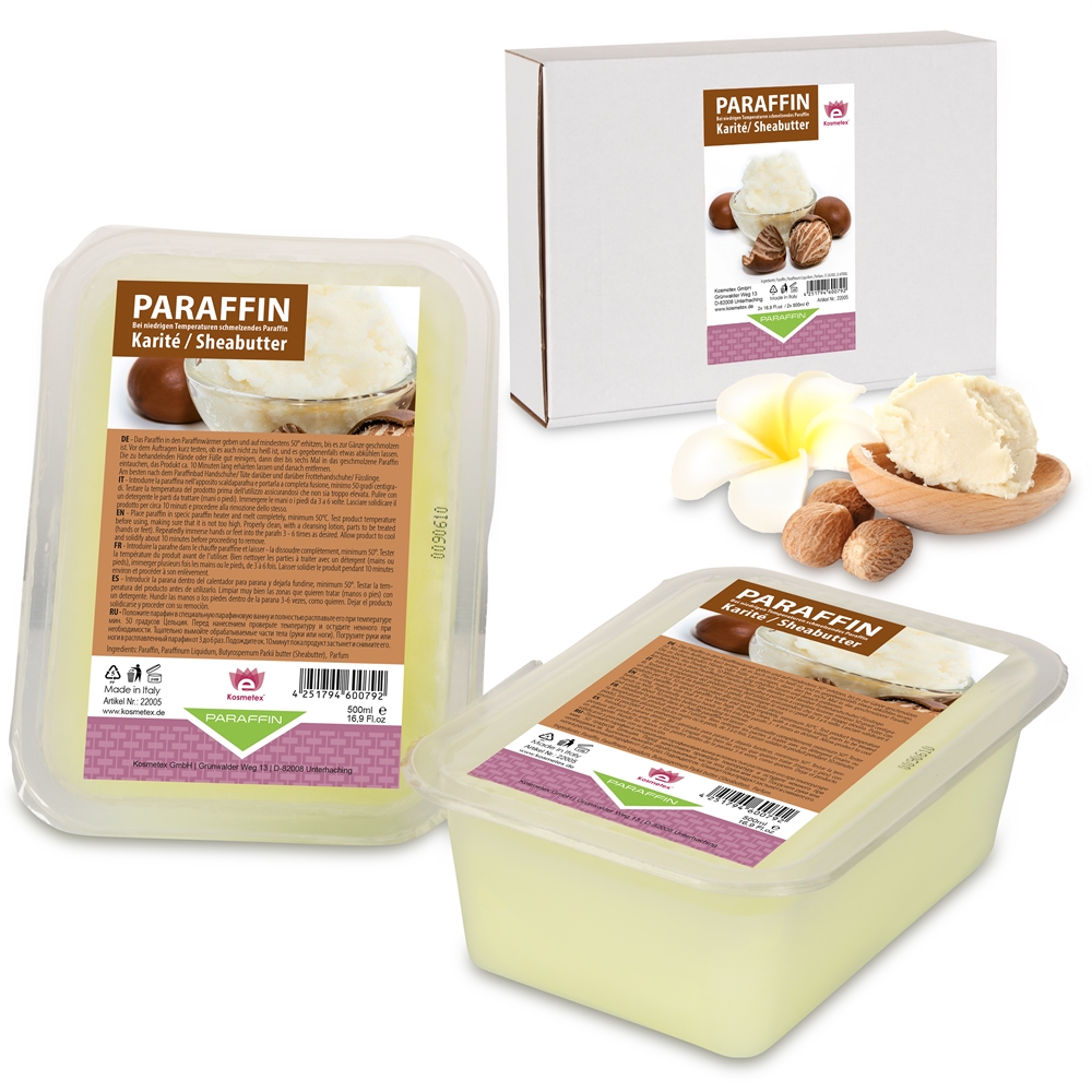 Kosmetex Paraffin-wachs Karité Sheabutter, Paraffinbad Wachs mit niedrigeren Schmelzpunkt, 2x 500ml 2x 500ml
