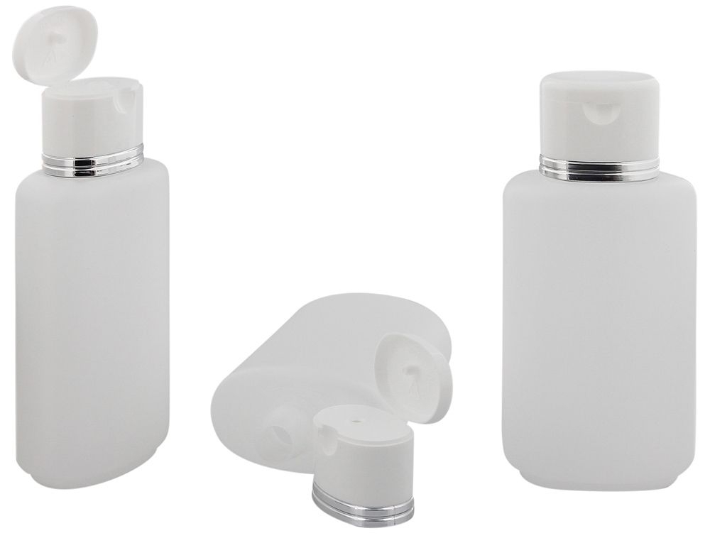 3 ovale Klappflaschen transparent mit Silberrand 250ml Kosmetex leer zum Befüllen mit Gel, Lotion, Shampoo-Flasche 3 Stück