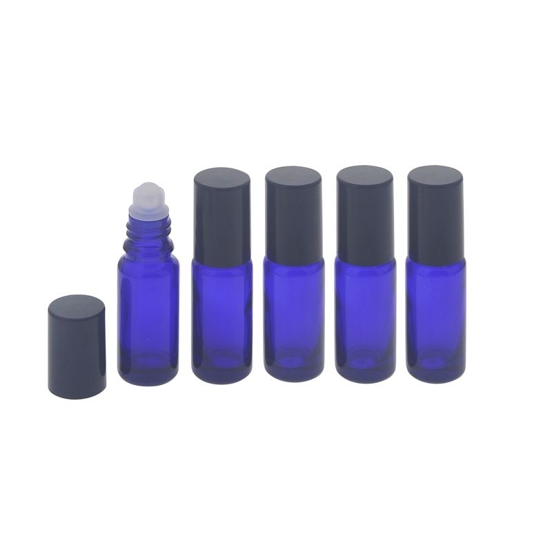 Blauglas Deostick 10ml, leere blaue Flasche mit Deo-Roller und Kappe, zum Selbst befüllen, ca. 78 x Ø 24 mm, Kosmetex, 5 Stück 5 x 10ml