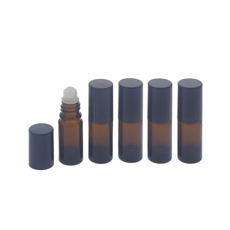 Braunglas Deostick 5ml, leere Flasche braun mit Deo-Roller und Kappe, zum Selbst befüllen, ca. 67 x Ø 22 mm, Kosmetex, 5 Stück 5 x 5ml
