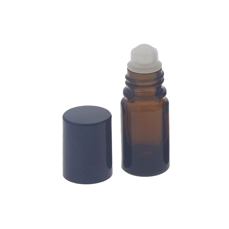 Braunglas Deostick 5ml, leere Flasche braun mit Deo-Roller und Kappe, zum Selbst befüllen, ca. 67 x Ø 22 mm, Kosmetex, 1 Stück 