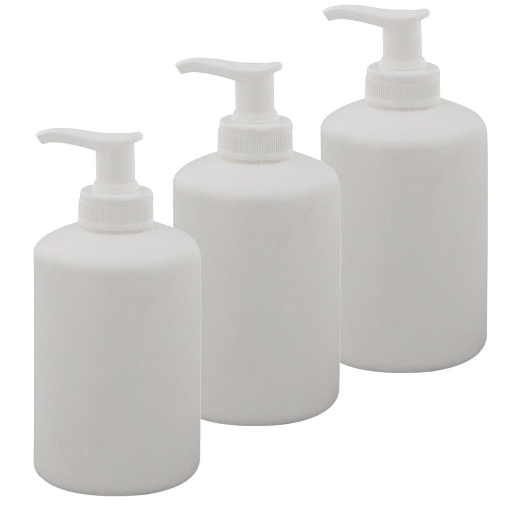 Leerer Seifenspender 300ml weiße Flasche mit Pumper, Kosmetex Pump-Flasche, HDPE 3x 300ml