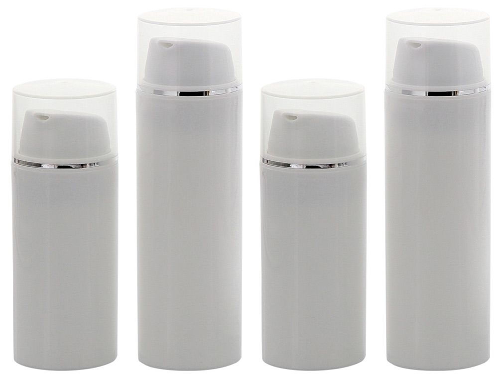 Kosmetex Airless Pumpspender 2x 30ml 2x 50ml, Silberstreifen Cremespender, Lotion und Gelspender zum selbst Befüllen 4× mix Set