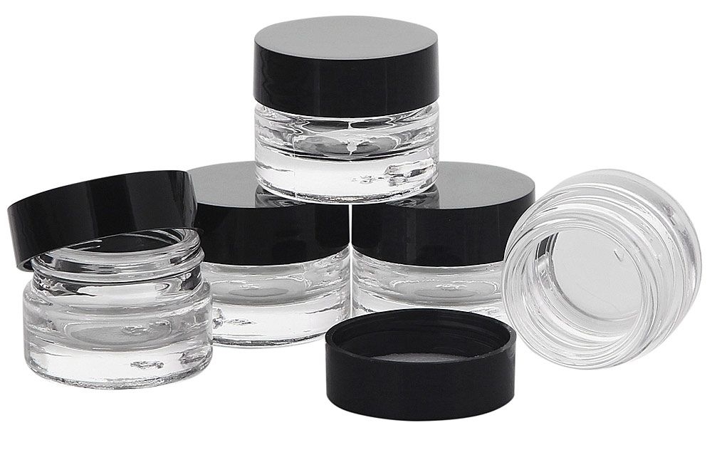 Klarglastiegel m. Kunststoff-Deckel, 3 ml Leerer Tiegel, Kosmetex Glasdose 5× schwarz