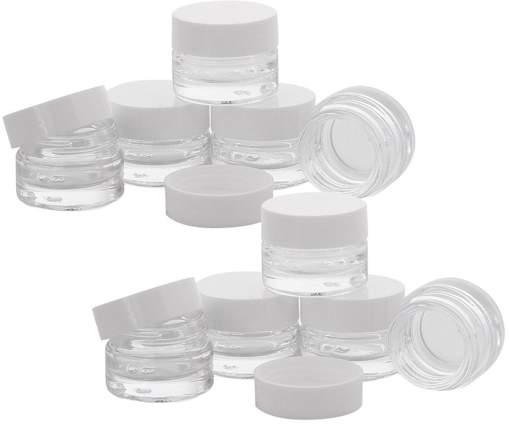 Klarglastiegel m. Kunststoff-Deckel, 3 ml Leerer Tiegel, Kosmetex Glasdose 10× weiß