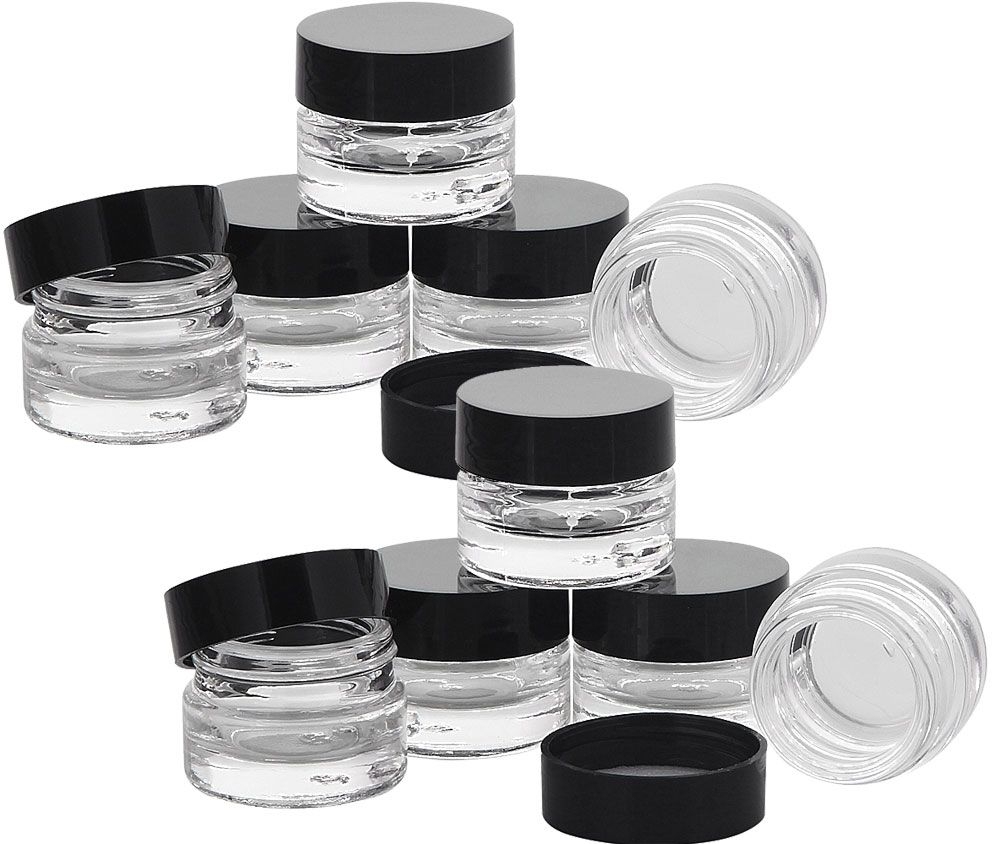 Klarglastiegel m. Kunststoff-Deckel, 5 ml Leerer Tiegel, Kosmetex Glasdose 10× schwarz