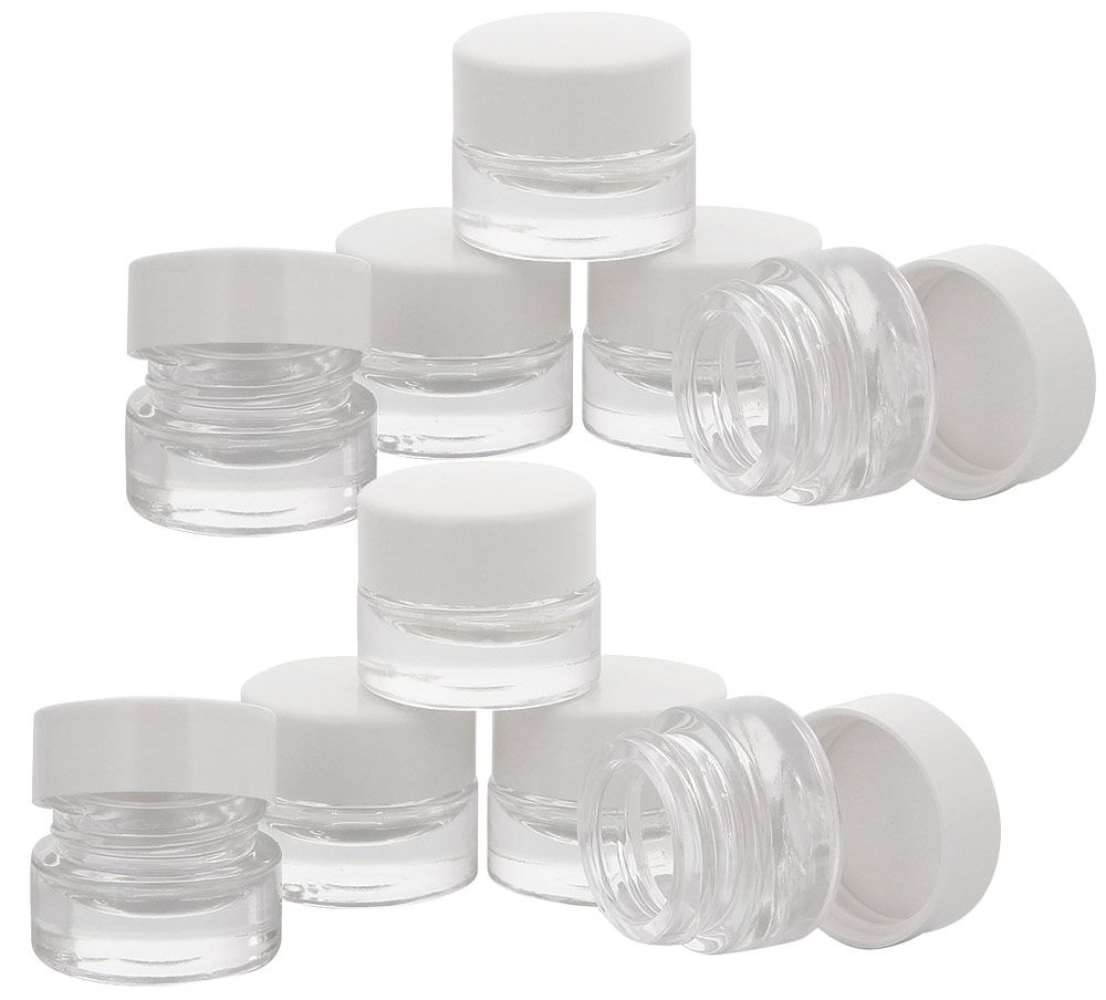 Klarglastiegel m. Kunststoff-Deckel, 5 ml Leerer Tiegel, Kosmetex Glasdose 10× weiß