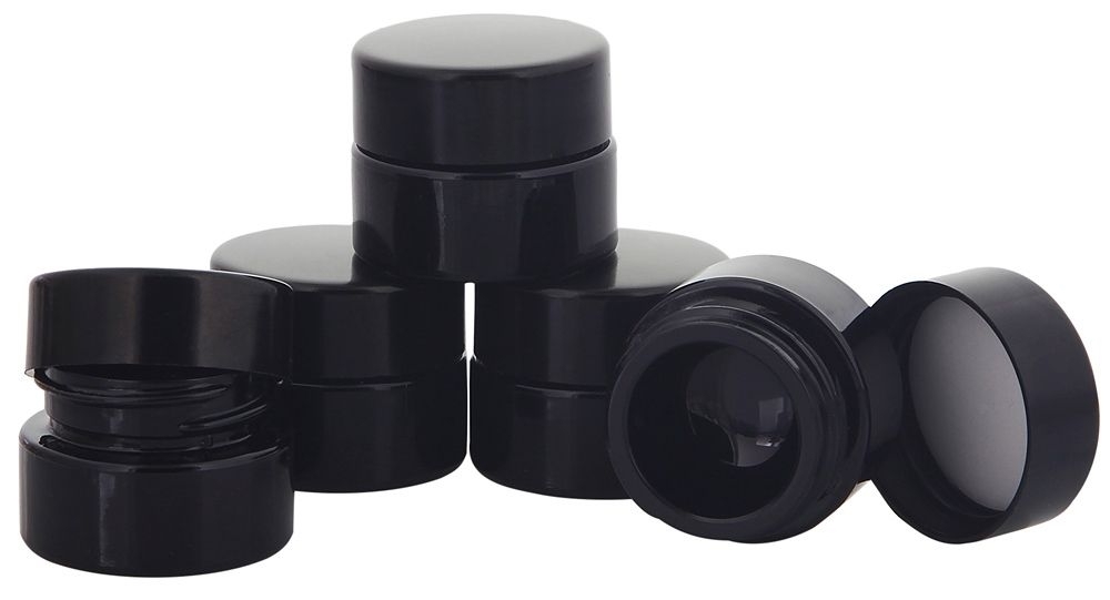 Violett Mironglas-Tiegel m. Deckel, 5 ml Kosmetex Kosmetik-Tiegel, Salbentiegel, Miron Cremedose 5× schwarz