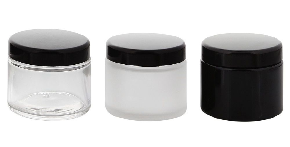 Glas-Tiegel 100 ml, schwarzer Deckel, Leere Kosmetex Glas Creme-Dose, Kosmetik-Dose