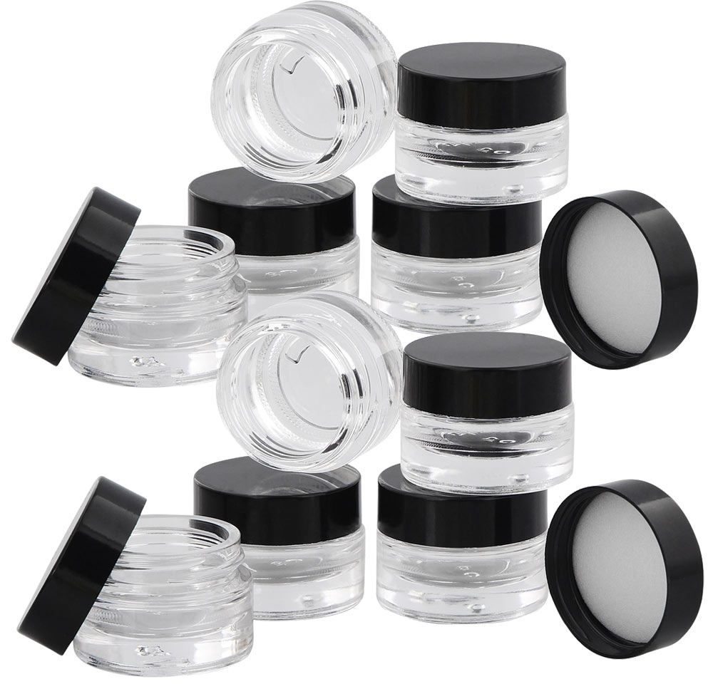 Klarglastiegel m. Kunststoff-Deckel, 15 ml Leerer Tiegel, Kosmetex Glasdose 10× schwarz