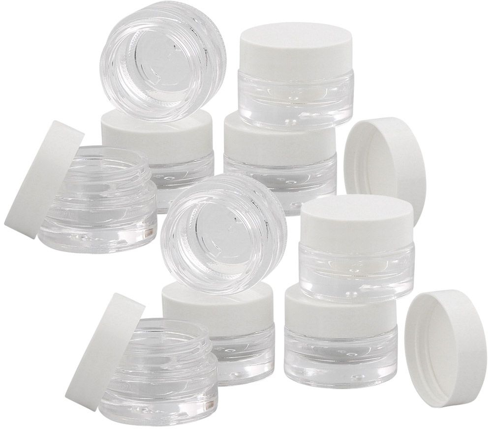 Klarglastiegel m. Kunststoff-Deckel, 15 ml Leerer Tiegel, Kosmetex Glasdose 10× weiß