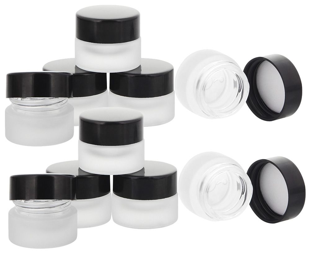 Matt Glastiegel 15ml m. schwarzen Kunststoff-Deckel, Leerer Tiegel, Kosmetex Glasdose 10× schwarz