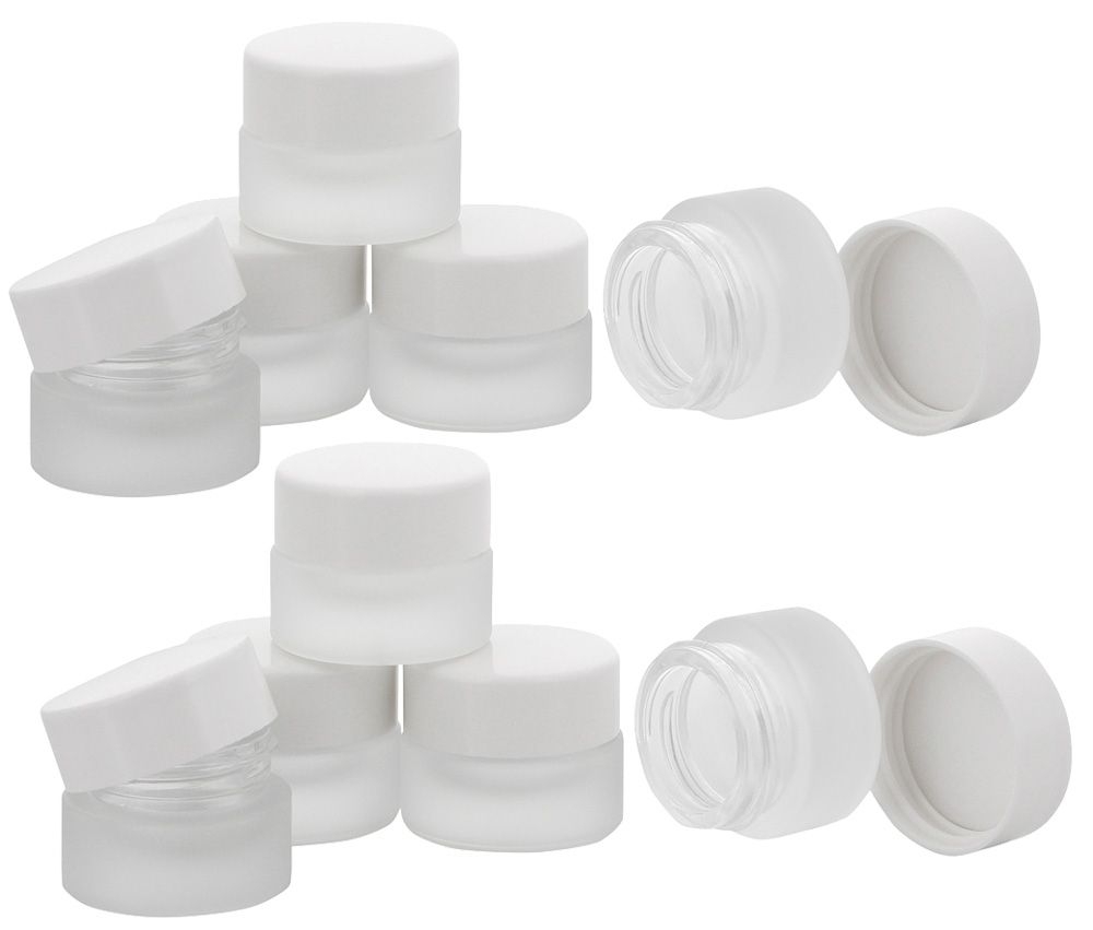 Matt Glastiegel 15ml m. weißen Kunststoff-Deckel, Leerer Tiegel, Kosmetex Glasdose 10× weiß