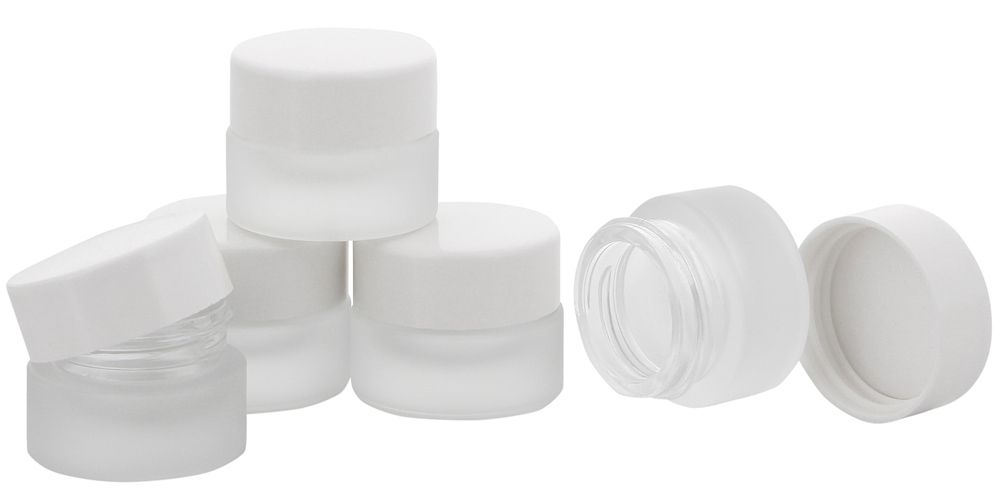 Matt Glastiegel 15ml m. weißen Kunststoff-Deckel, Leerer Tiegel, Kosmetex Glasdose 5× weiß