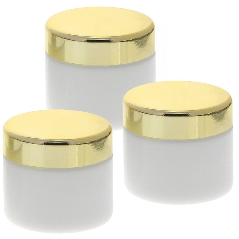Weiß Glas-Tiegel 50ml mit Deckel Gold, Leere Kosmetex Creme Glas-Dose, Kosmetik-Dose aus Weißglas 