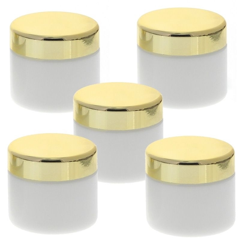Weiß Glas-Tiegel 50ml mit Deckel Gold, Leere Kosmetex Glas Creme-Dose, Kosmetik-Dose aus Weißglas 