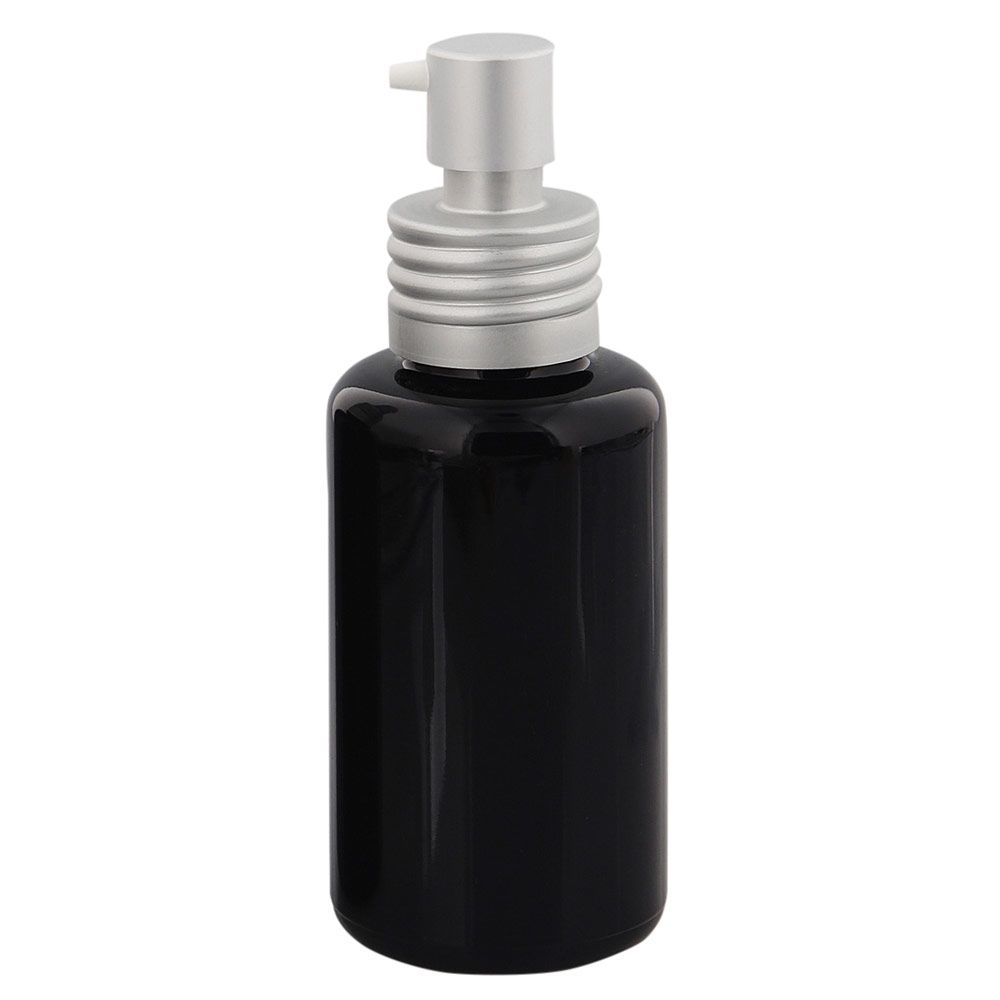 Miron-Glas Violett Lotion, Serum, Gel Pump-Flasche 50ml, Kosmetex silber Alu Pumper, Spender-Flakon, leer 