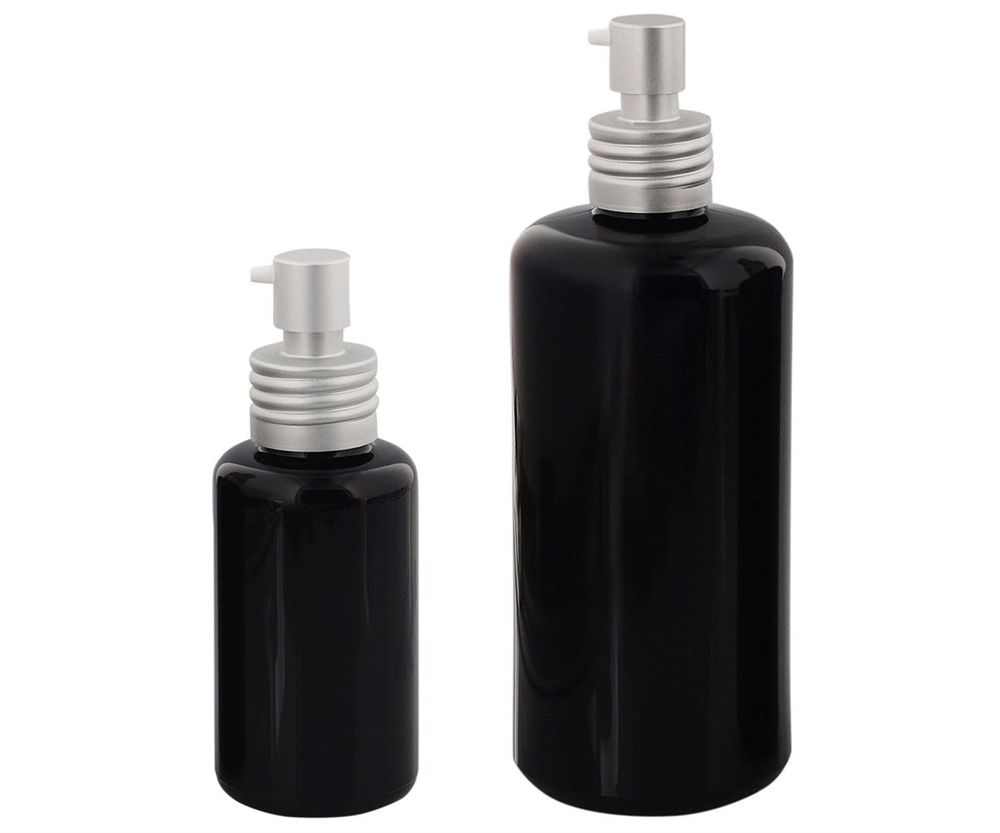 Miron-Glas Violett Lotion Pump-Flasche 50ml, Kosmetex  silber Alu Gel Pumper, Spender-Flakon, leer