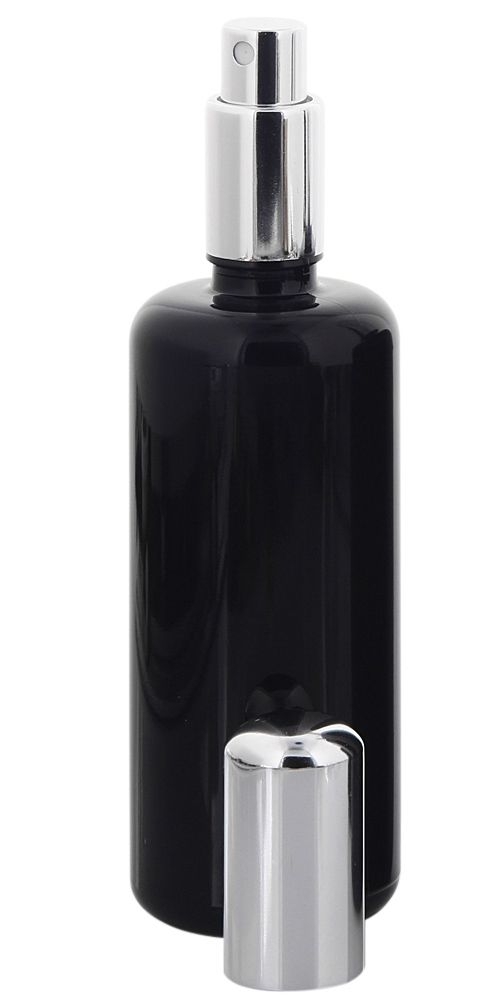 Violettglas Sprühflasche, m. silber Pumpe, Zerstäuber Kosmetex Flakon, Miron Glas-Flasche, stark lichtschützend, leer, 100 ml 1× 100 ml Violettglas