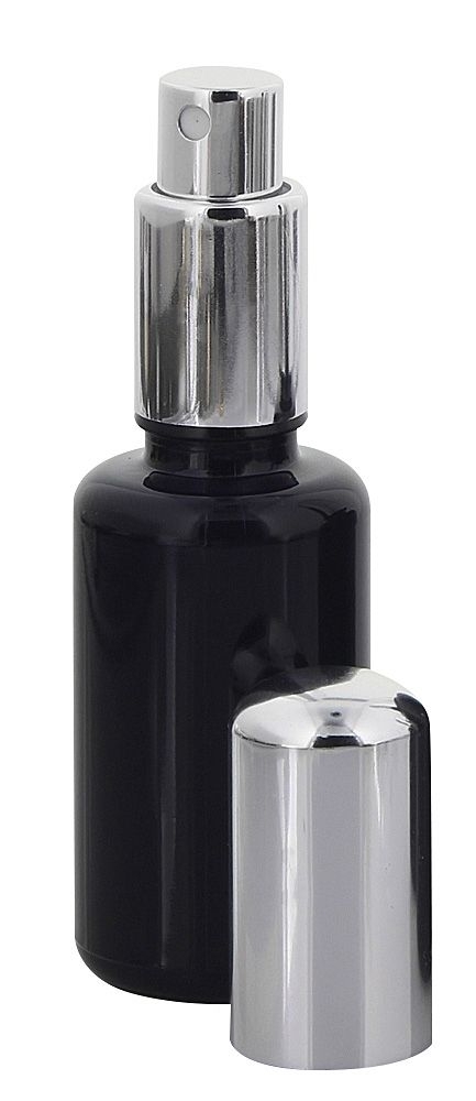 Violettglas Sprühflasche, m. silber Pumpe, Zerstäuber-Pumpe Kosmetex Flakon, Glas-Flasche, stark lichtschützend 1× 30 ml Violettglas