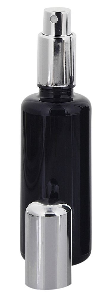 Violettglas Sprühflasche, m. silber Pumpe, Zerstäuber Kosmetex Mironglas Flakon, Glas-Flasche, stark lichtschützend, leer, 50 ml 1× 50 ml Violettglas