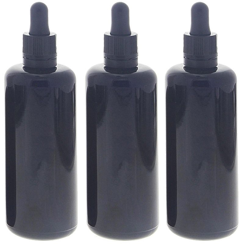 Violettglas-Flasche Miron mit Pipette, leere violett Glas-Flasche, Kosmetex Pipettenflasche mit Pipettenmontur. 3x 100ml