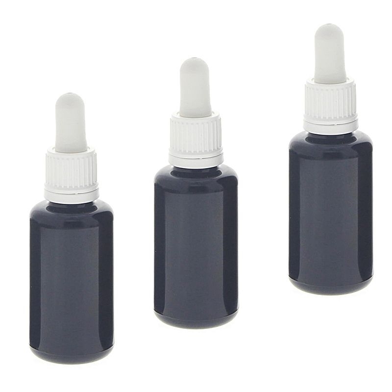 Violettglas Miron-Flasche mit Pipette, leere violette Mironglas-Flasche, Kosmetex Pipettenflasche mit Pipettenmontur. 3x 30ml