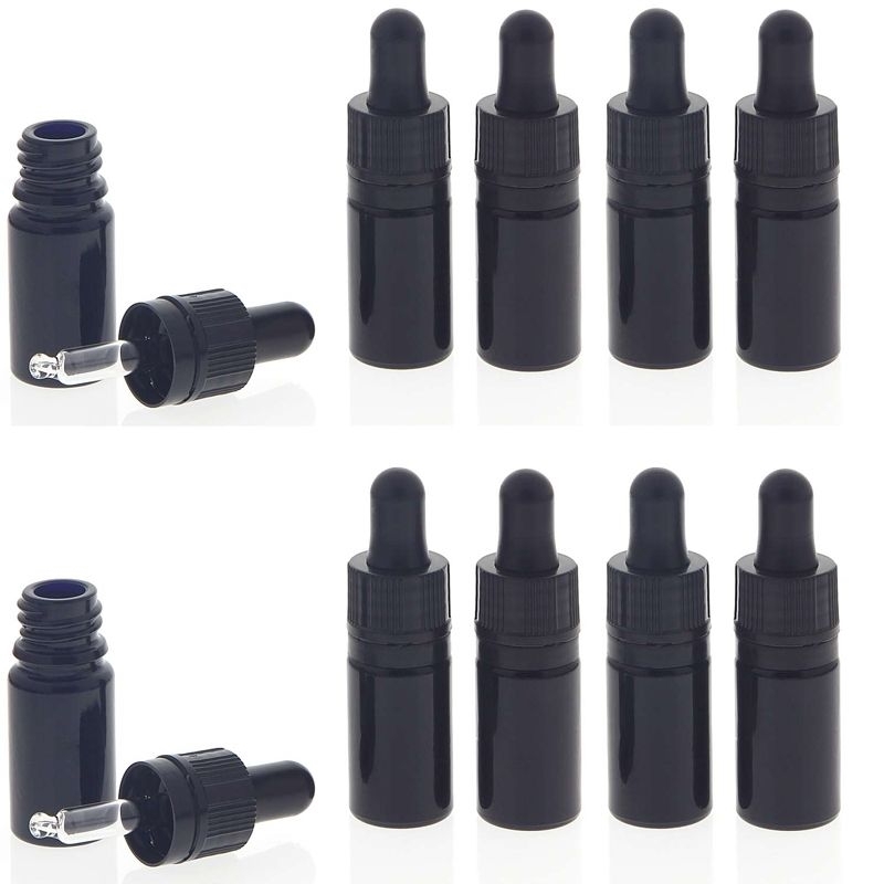 Kosmetex Extra kleine Pipettenflasche 5ml, Mini Violettglas Mironglas Flasche mit Pipette, nur 7 cm hoch, 10 x 5 ml