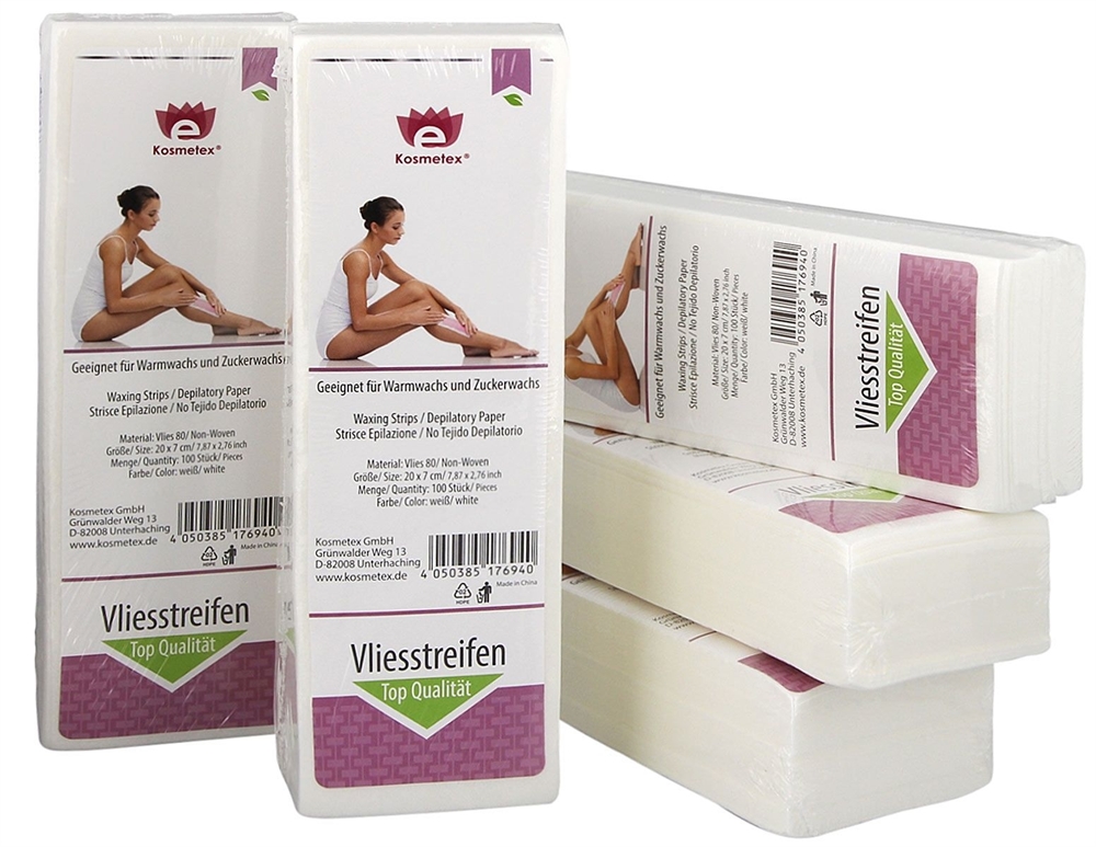 Kosmetex Vliesstreifen 500 Stück für Wachs, Vlies-Streifen 20 x 7 cm für die Haarentfernung mit Warmwachs und Zuckerpaste 500 Stück