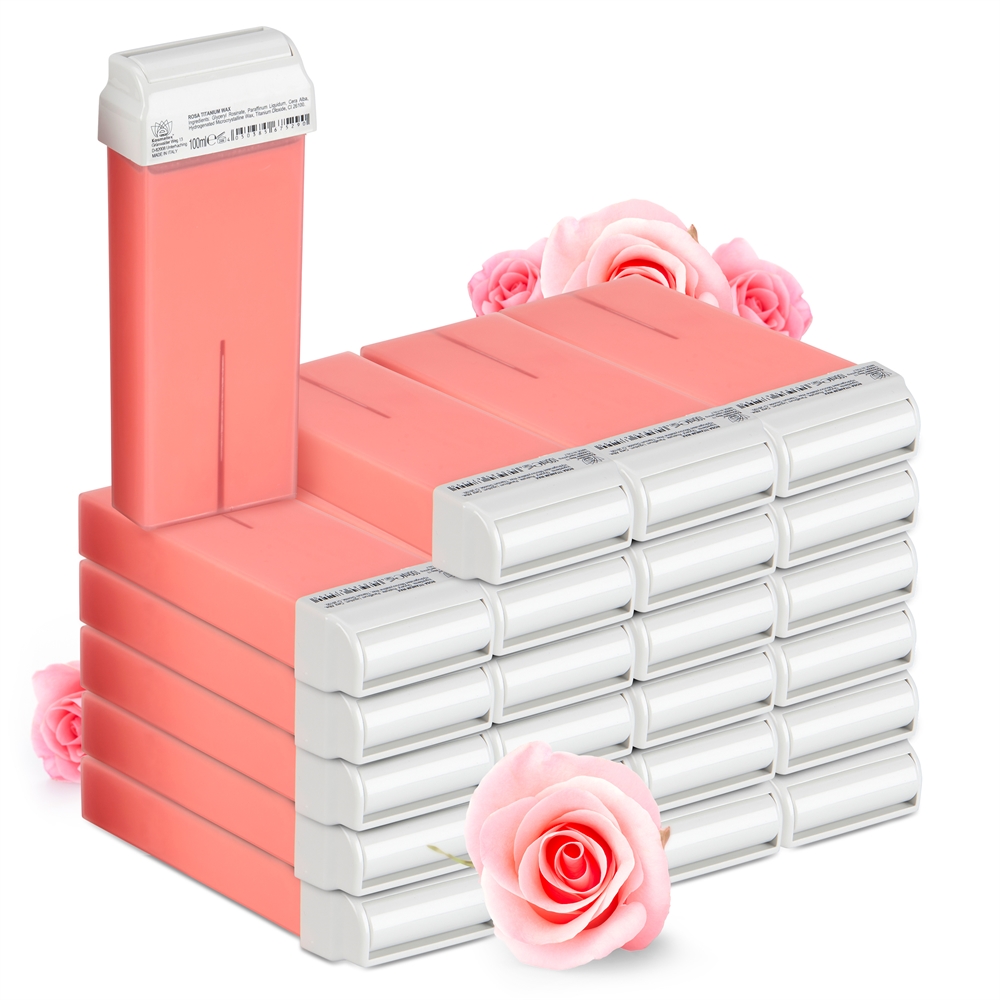 Kosmetex Wachspatrone Rosa, Enthaarungswachs, Warmwachs, heiss wachs, Körperpflege Haarentfernung, Breit, 100ml 24 Stück